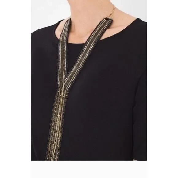 Chico's Miesha Necklace Fringe Bead Silver Gold Beads Collar Statement Y Pendant - Picture 2 of 11